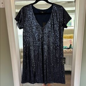 Lulu's Navy Sequin V-Neck Dress
